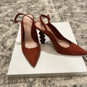 Zara burnt orange suede, zigzag heels; size 38